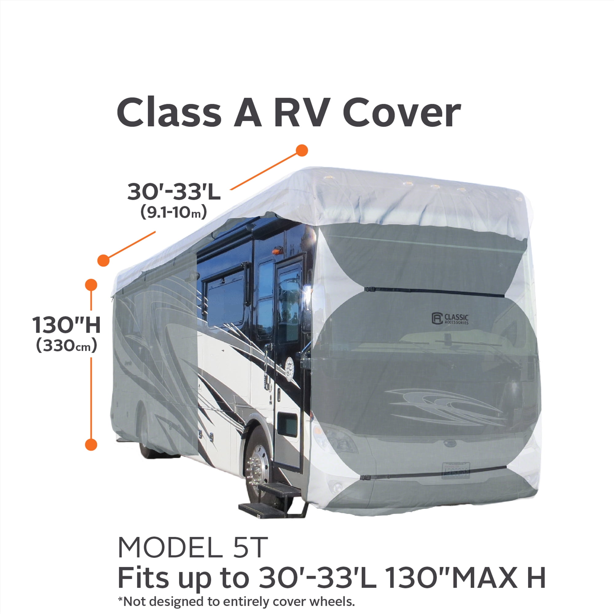 Classic Accessories OverDrive PolyPRO™ 3 Deluxe Class A RV Cover, Fits 30' - 33' RVs - Max Weather Protection RV Cover, Grey/Snow White
