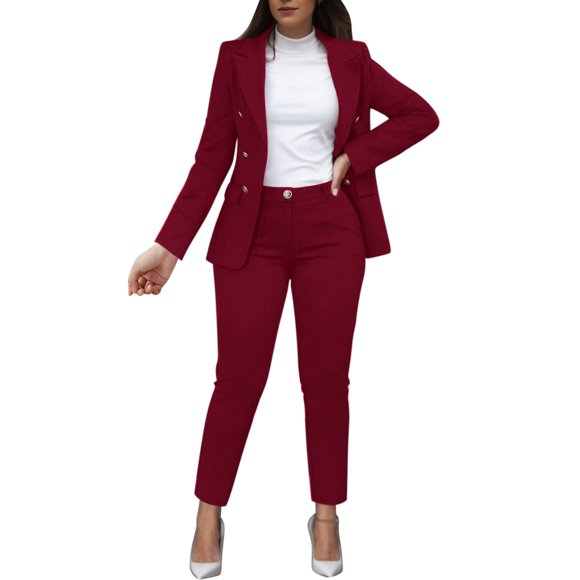 Kcodviy Women Solid Long Sleeved Trouser Suit Pockets Trousers Pants Snow Pants Womens Bib Overalls Suit Elegant Suit