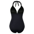 thumbnail image 3 of Womens Plus Size One-Piece Swimsuits Solid Halter V Neck Tummy Control Backless Swimwear Monokini, 3 of 4
