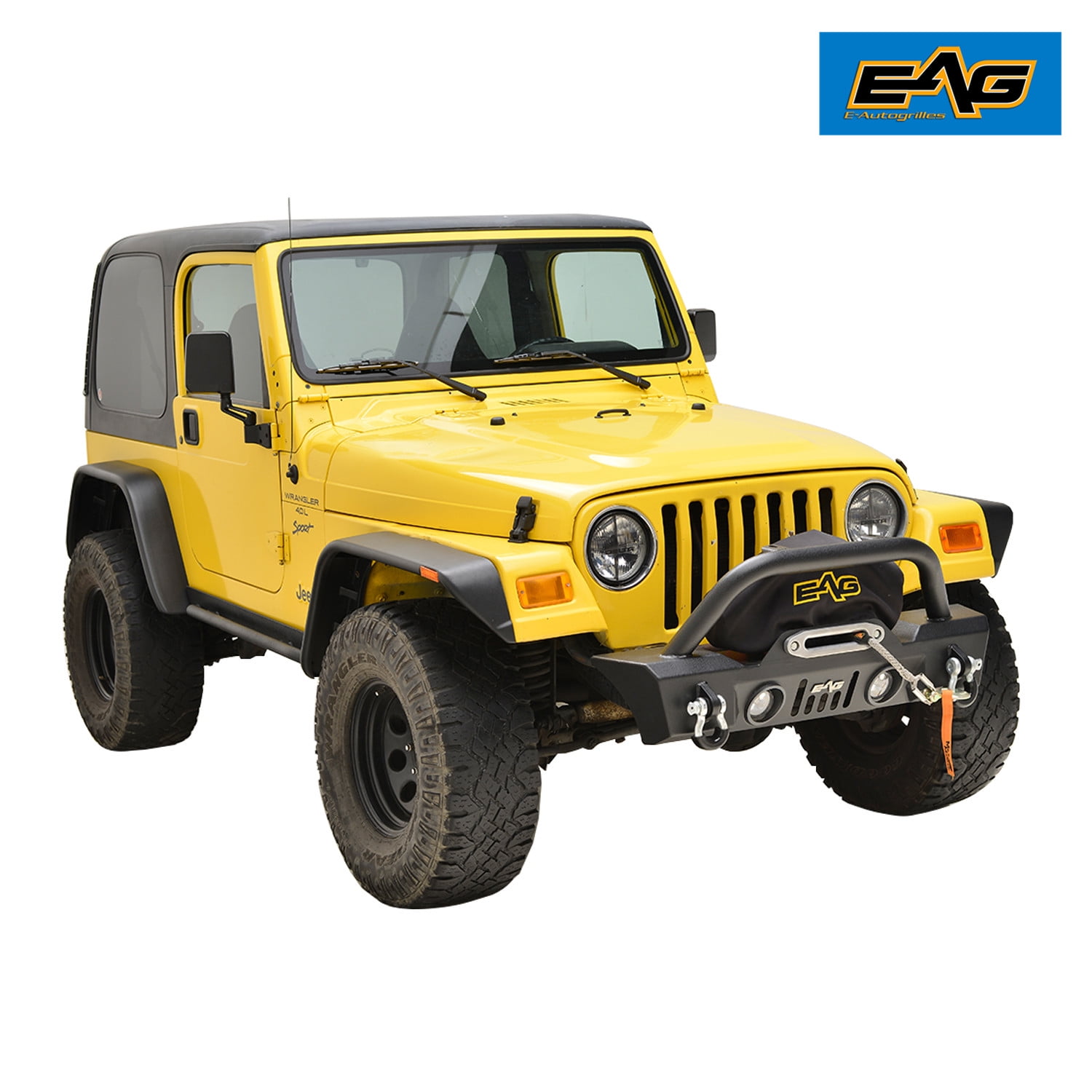 EAG Front Bumper with LED Lights and Light Surrounds Fit for 87-06 Jeep Wrangler TJ//YJ