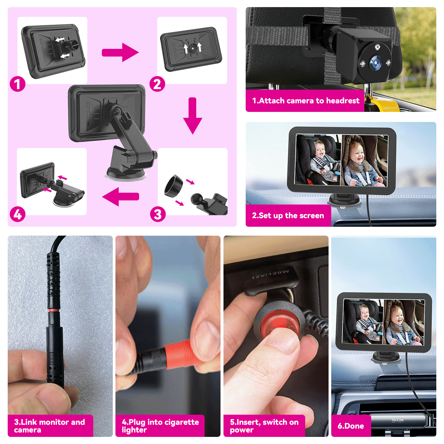 MHCABSR Baby Car Surveillance System 7" HD Dual Camera with Split Screen Display