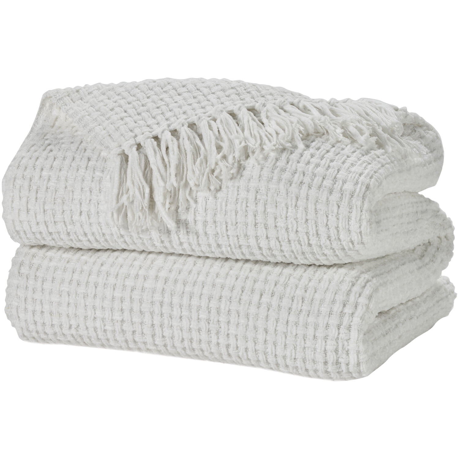 Mina Victory Lifestyle Woven Chenille Oversized Indoor Throw Blanket 70" x 103" White
