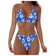 thumbnail image 3 of Wamejoo Women Two Piece Swimsuit Bathing Suits Floral Tropical High Waisted Beachwear Board Shorts Halter Tops (Blue, S), 3 of 9