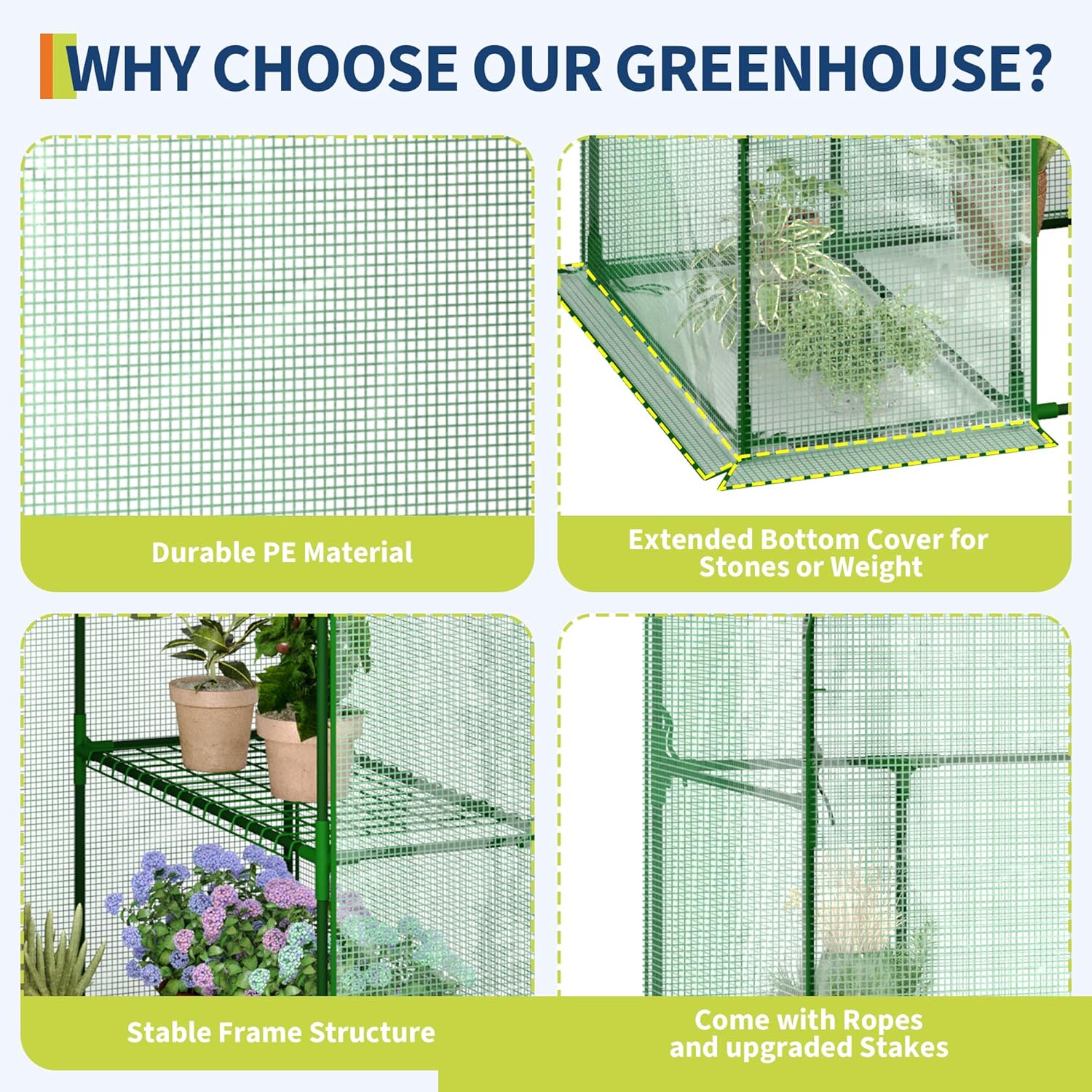 Yiwa 57"x29"x77" Portable Greenhouse with Thickened PE Cover & Roll-up Zipper Door - Walk-in Tunnels for Seedlings, Flowers, 4-Tier Shelves