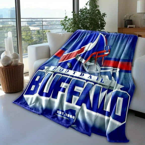 Buffalo Football Fleece Blanket Soft Warm Flannel Throw for Men & Women Lightweight & Cozy with Bold "Buffalo" Print & Helmet Design