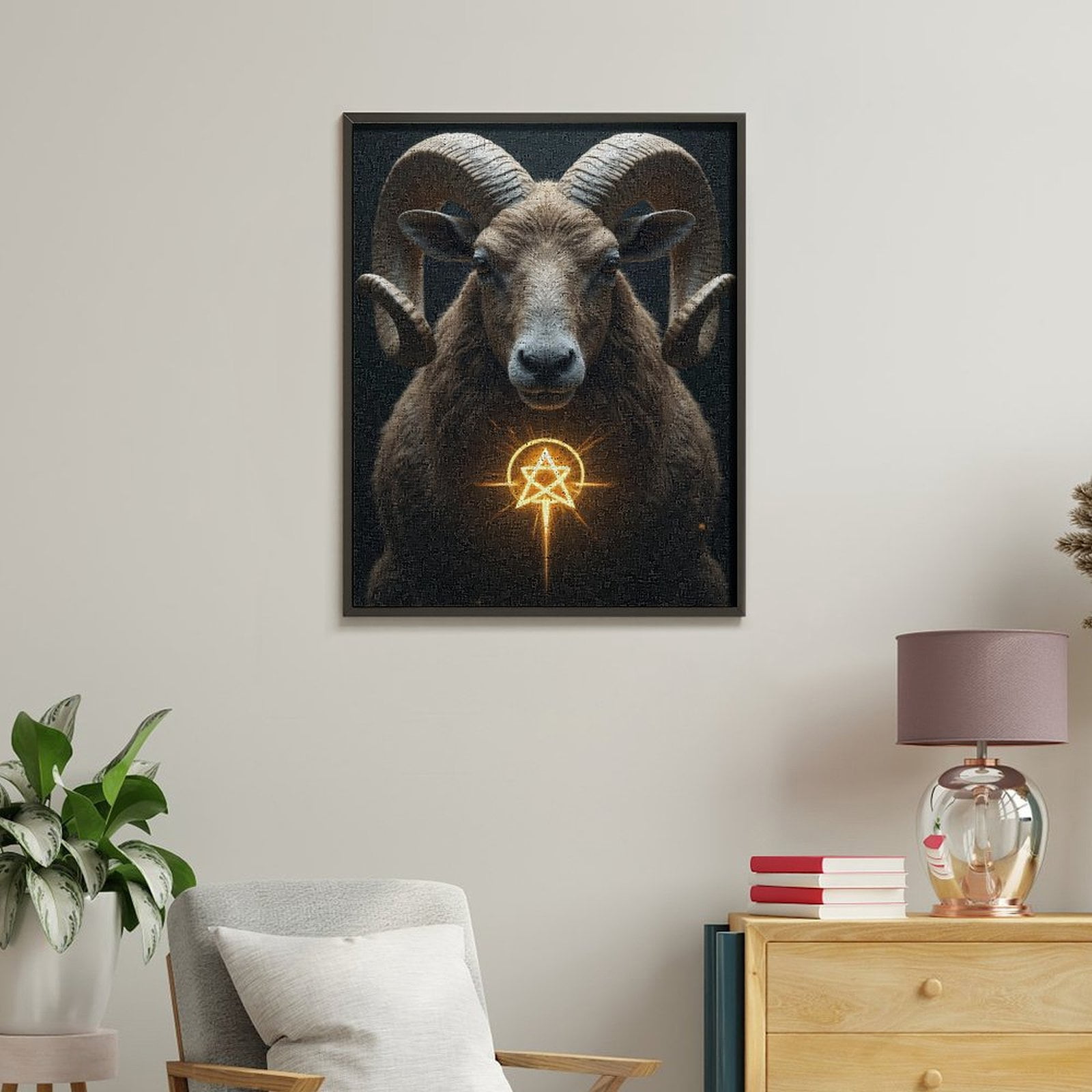 Paint By Numbers Kit for Adults Beginner - DIY Ram Glowing Symbol Mystic Scene Canvas Painting Kits for Adults, Frameless Paint By Number for Adults for Home Wall Decor 16x20 Inch