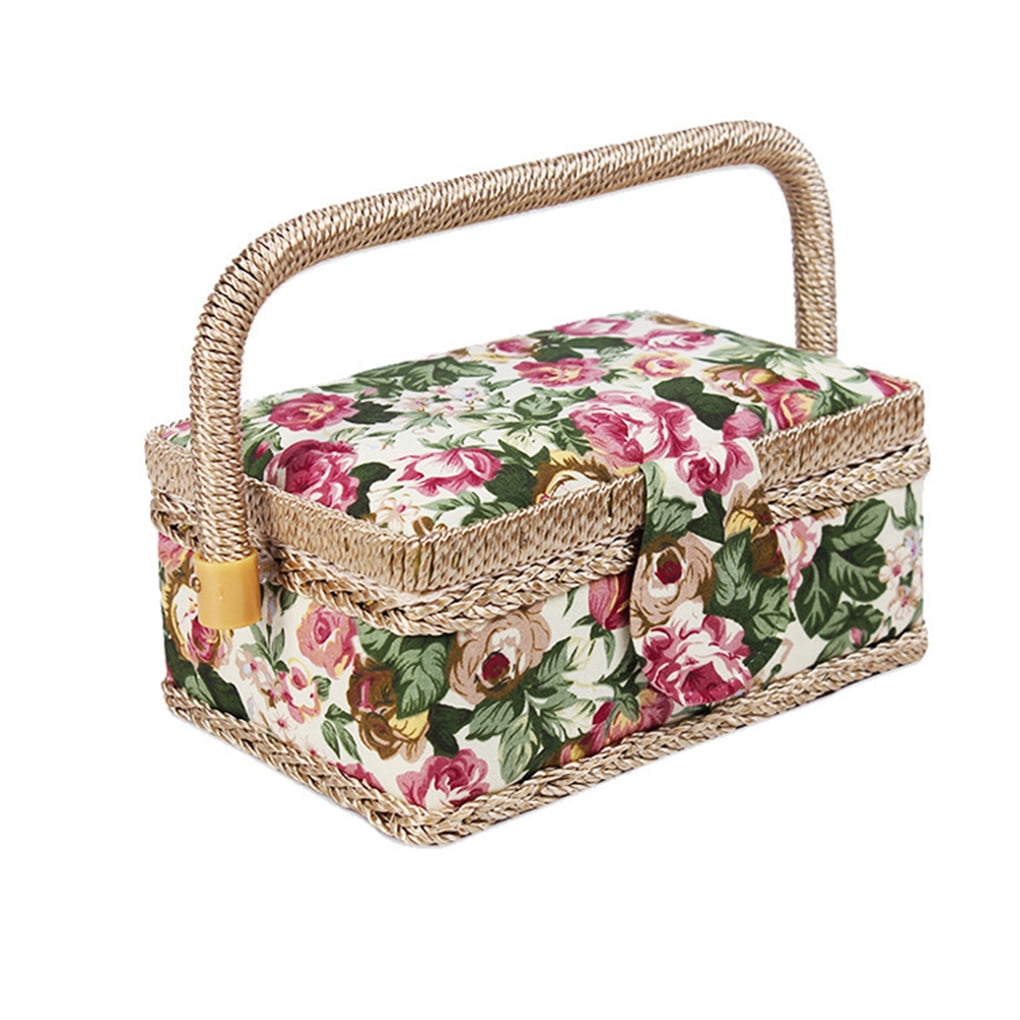 Portable Sewing Basket Storage Basket Floral Print Box 27.8 x 18 x 14.5cm NEW 