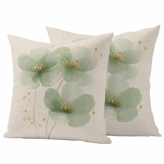 Elegant Spring Floral Outdoor Waterproof Pillow Covers, Summer Botanical Rustic Flower Decorative Square Throw Pillowcase Sofa Cushion Sham for Patio/Couch/Chair, 16"x16" 2 Pack