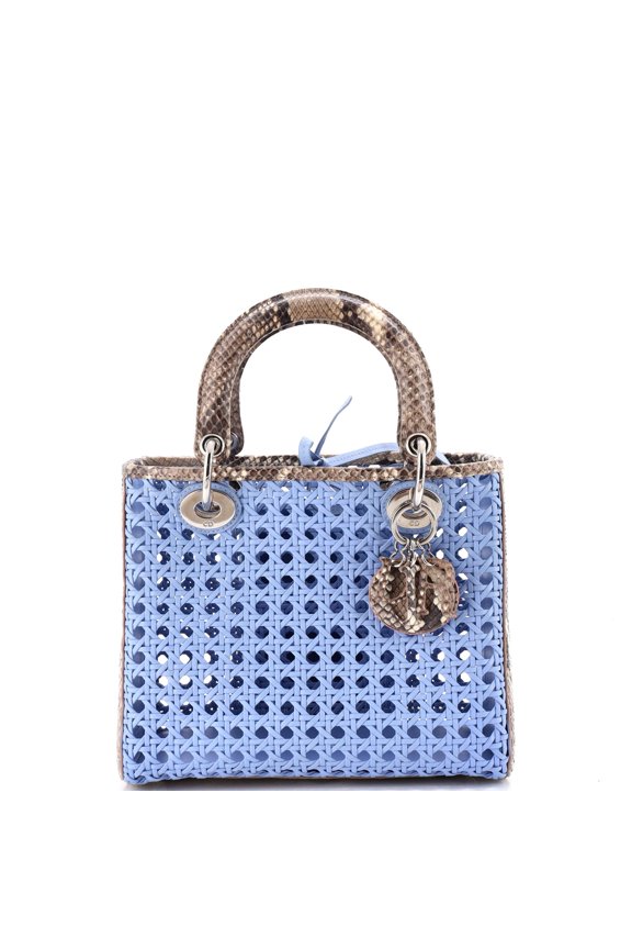 Pre-Owned Lady Dior Bag Cannage Woven Leather with Python Medium By Rebag