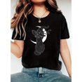 thumbnail image 1 of Halloween T-shirt - Halloween Series Witch Hat Black Cat Graphic T-Shirt for adults - Casual Cotton Fabric, Medium Stretch, Round Neck, Summer Top with Halloween Pattern, 1 of 6