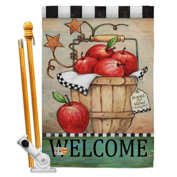 Breeze Decor BD-FT-HS-117039-IP-BO-D-US16-AL 28 x 40 in. Apple Basket Food Fruits Impressions Decorative Vertical Double Sided House Flag Set with Pole Bracket & Hardware
