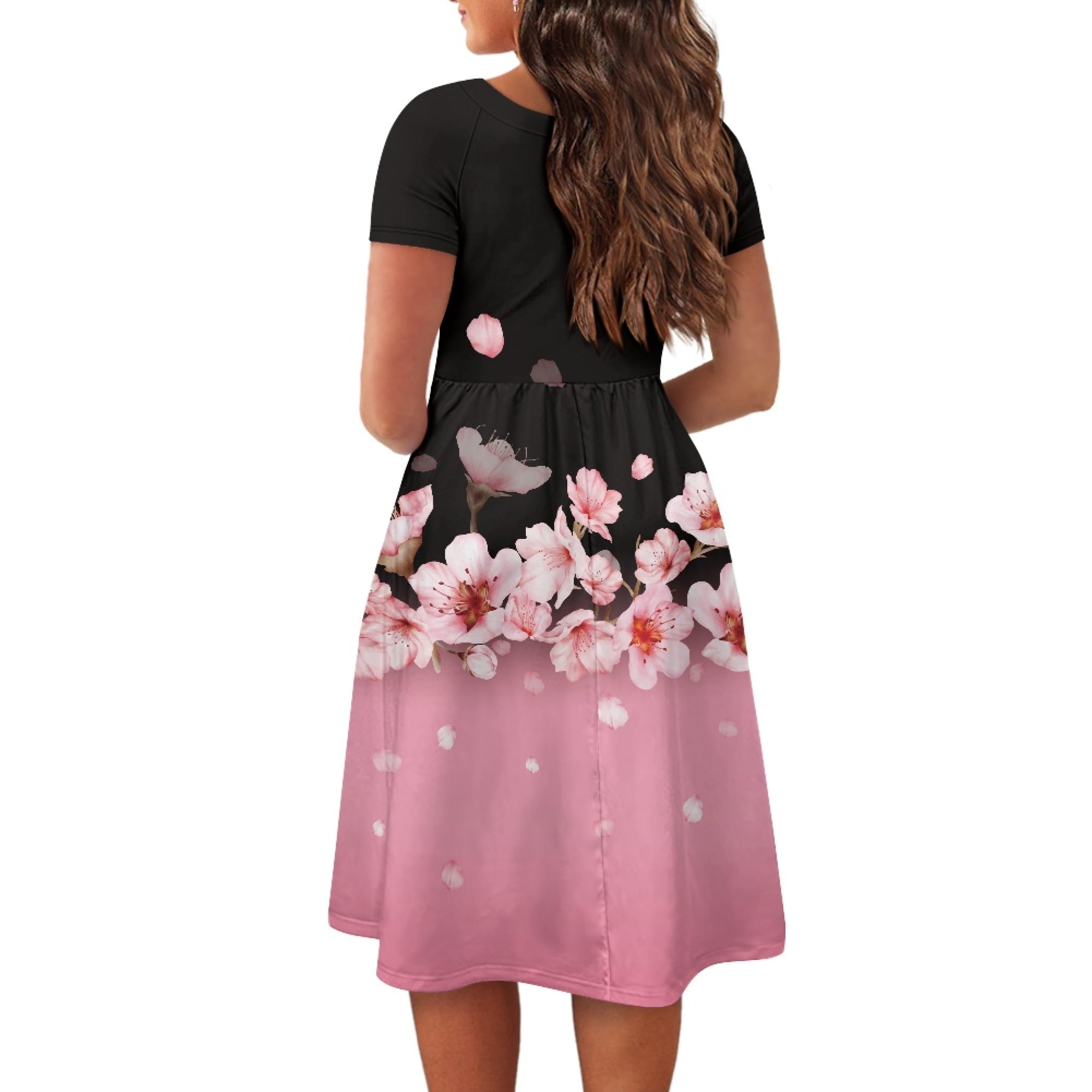 SCRAWLGOD Cherry Blossom Dresses for Women Plus Size XS Summer Dresses with Sleeves Midi Length Summer Dresses for Women Casual Party Flexible Women Dress Shorts Knee Length for Holidays