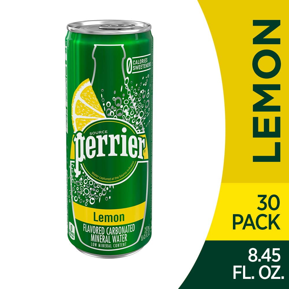 Perrier Lemon Flavored Carbonated Mineral Water, Slim Cans, 8.45 Fl Oz