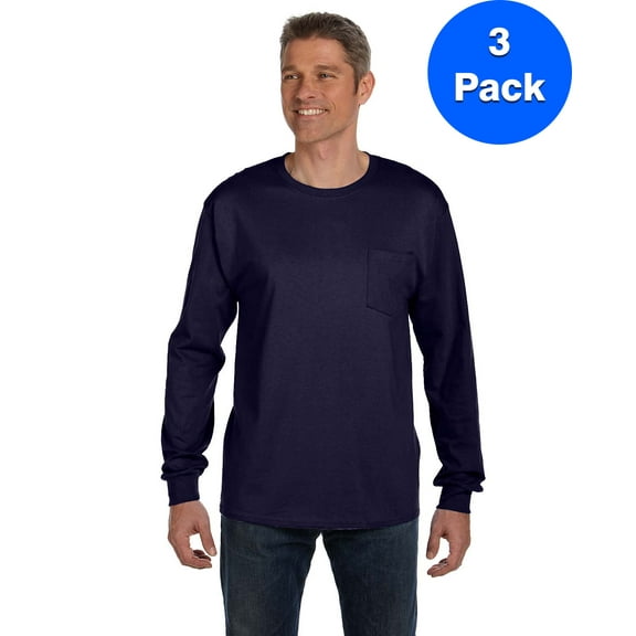 Mens Tagless ComfortSoft Long-Sleeve Pocket T-Shirt 5596 (3 PACK)