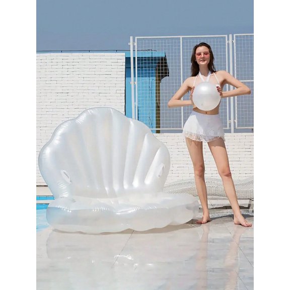Giant Inflatable Pearl Oyster Shell Floating Mattress, PVC Water Inflatable Sofa Lounge Float with Handles, Adult Summer Pool Beach Party Accessory