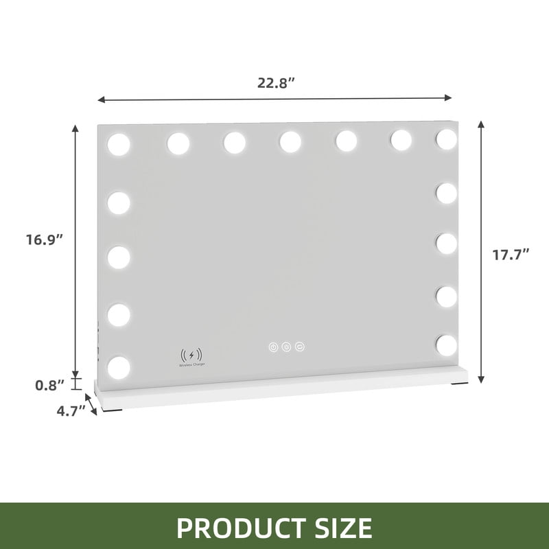 Uforic 23''x17'' Vanity Mirror, Hollywood Vanity Makeup Mirror with Bluetooth Tabletop, White