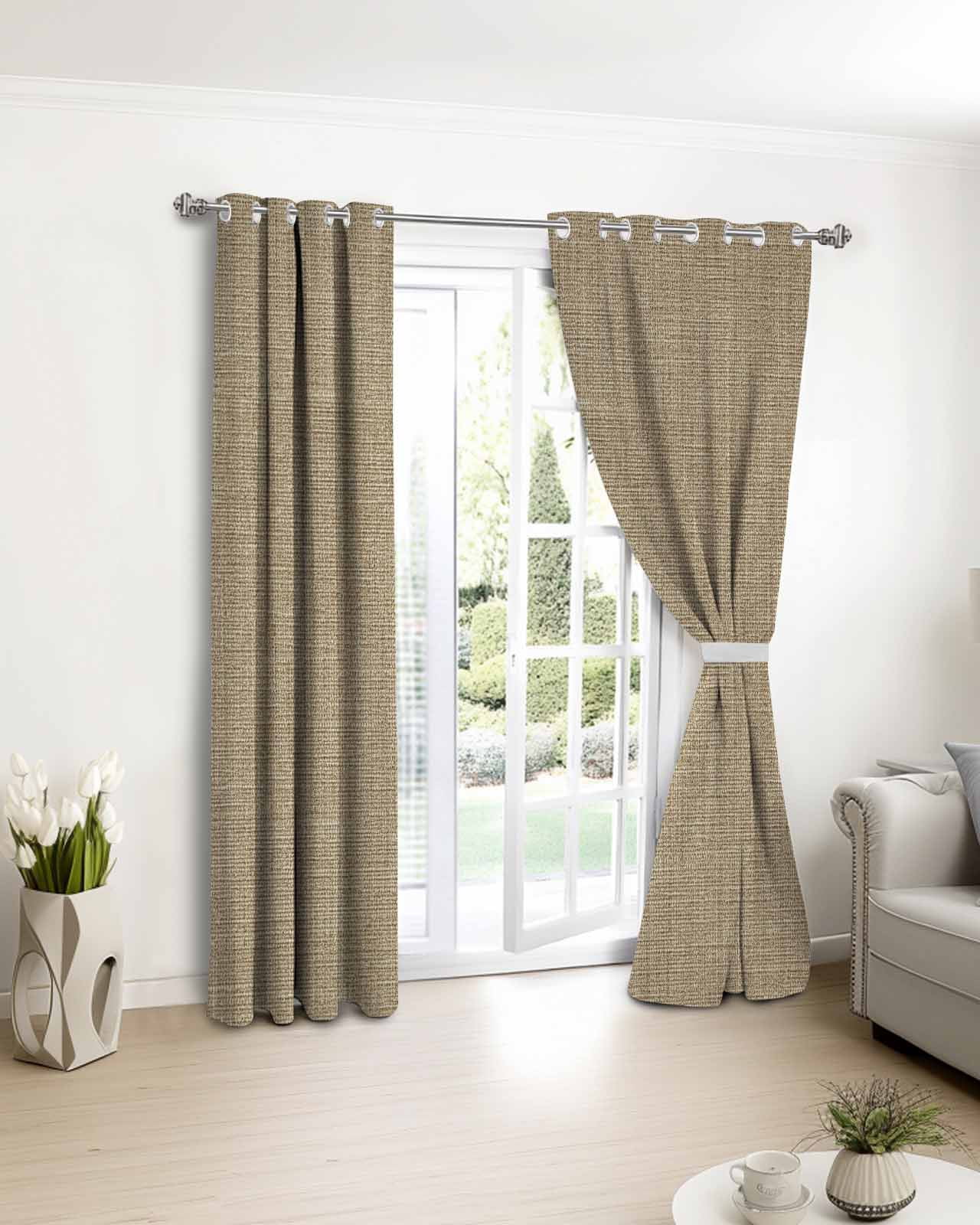 Brown Linen Texture Blackout Curtains 54 Inches Long, Farmhouse Solid Color 2 Panels, Thermal Insulated Room Darkening Drapes with Grommets, 42W x 54L Each Panel