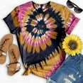 thumbnail image 2 of Women's T Shirts Round Neck Tie Dye Print Short Sleeve Loose Summer Top Tees for Women Brown L, 2 of 4