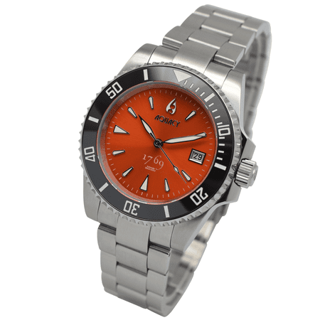 Aquacy 1769 Hei Matau Men's Automatic 300M Orange Dive Watch ETA SWISS MOVEMENT Double Locking Diver Clasp Bracelet