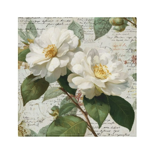 1 Pack 20'' x20" Satin Table Napkins Dinner Napkins for wedding Party Decoration events Vintage White Camellias