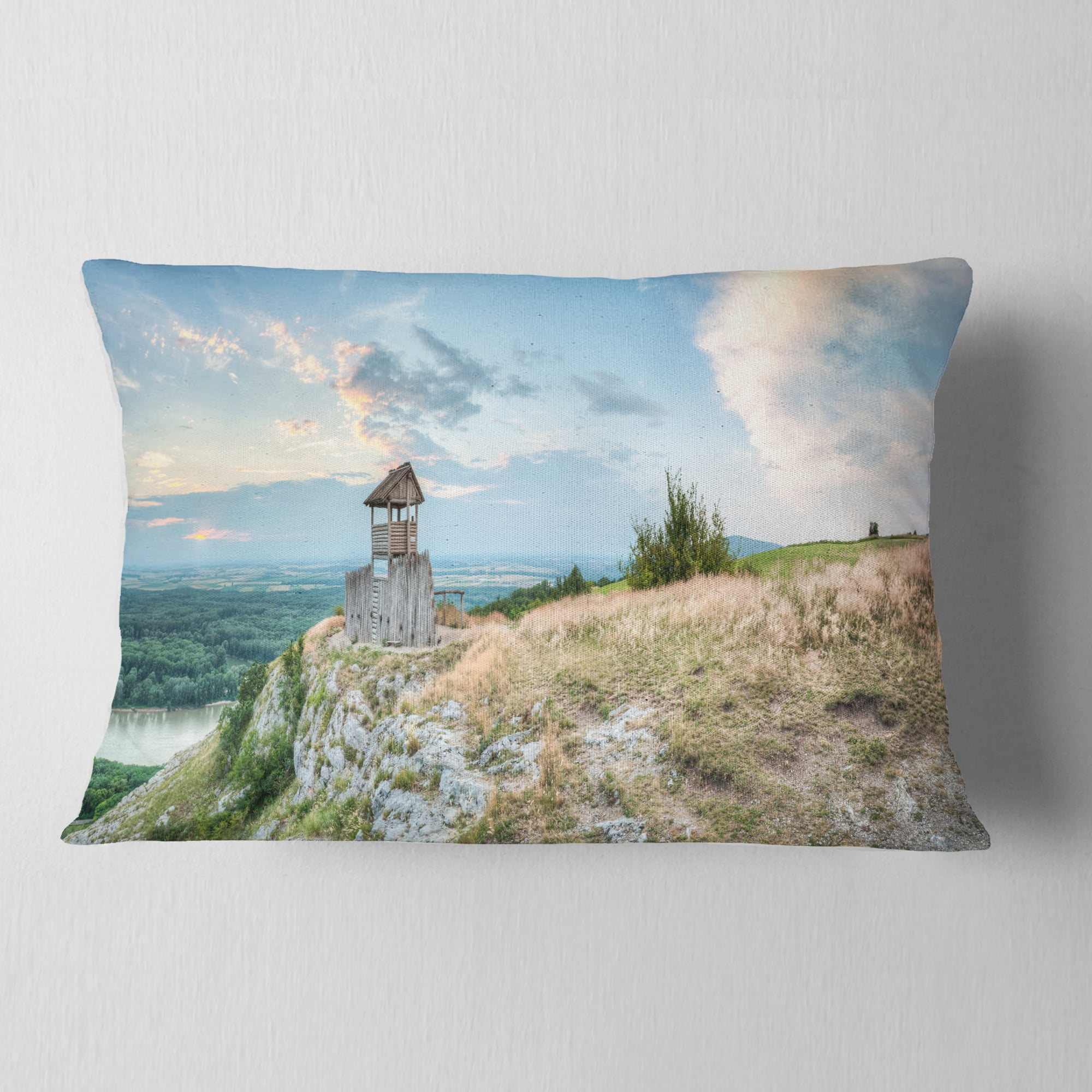 Designart View Tower on Hill Panorama - Landscape Printed Throw Pillow - 12x20