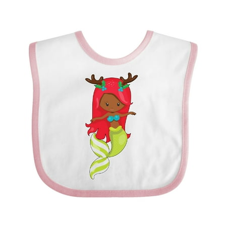 

Inktastic Christmas Reindeer Mermaid with Red Hair Gift Baby Boy or Baby Girl Bib