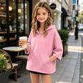 thumbnail image 4 of Besolor Teen Kids Girls Zip up Hoodies Fall Casual Loose Long Sleeve Outerwear Jacket Girl Sweatshirts with Pockets(9-10 Years,Pink), 4 of 6