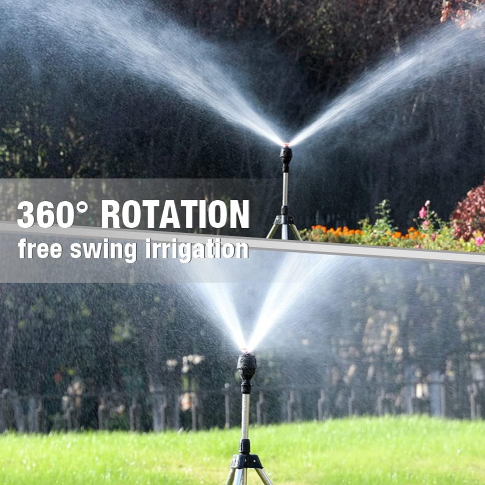 2PCS Stainless Steel Tripod Telescopic Support Automatic Rotating Sprinkler 360 Degree Rotary Garden Automatic Irrigation