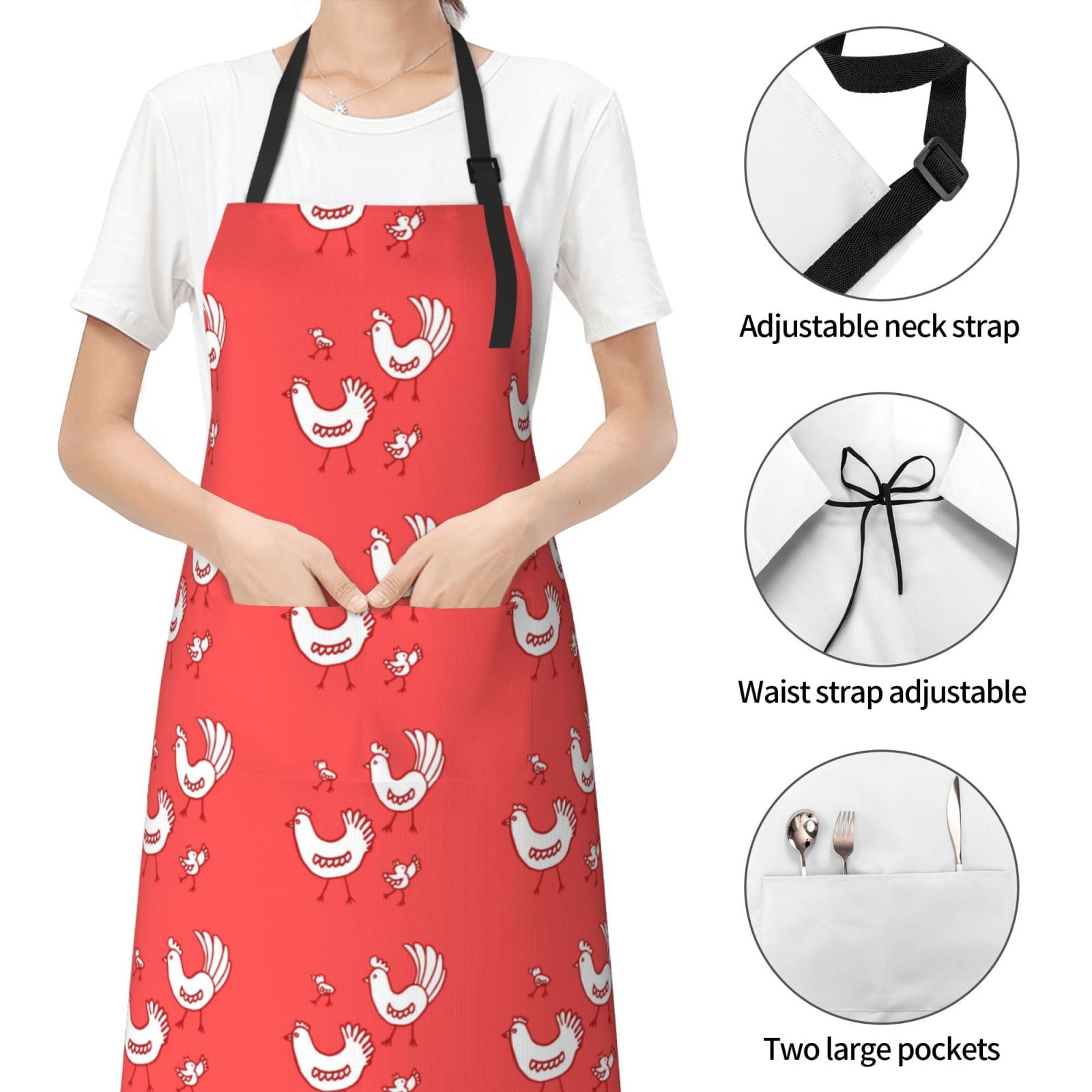 Kdxio Cartoon Rooster Apron with Pockets Adjustable Kitchen Aprons for Men Women Waterproof Aprons for Cooking,Drawing,Crafting, Baking Household Cleaning
