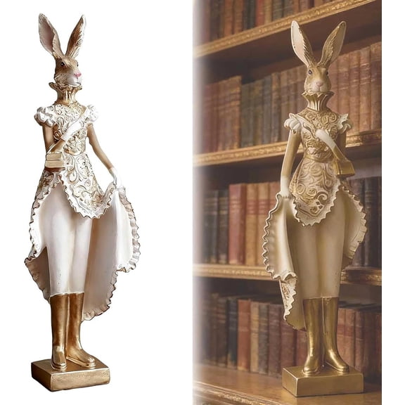 Hand-Painted Resin Rabbit Figurine Farmhouse Easter Decor