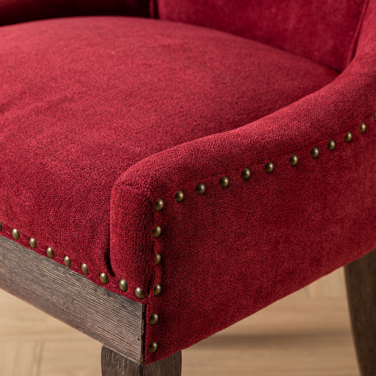 BSHTI Furniture Ultra Side Dining Chair Set of 2, Wine Red Burgundy Thickened Fabric Chairs with Solid Wood Legs & Bronze Nail Head
