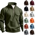 thumbnail image 4 of Mens Quarter Zip Pullover Sweatshirt Fall Winter Long Sleeve Casual Plain Stand Collared Sweatshirts with Pockets, 4 of 6