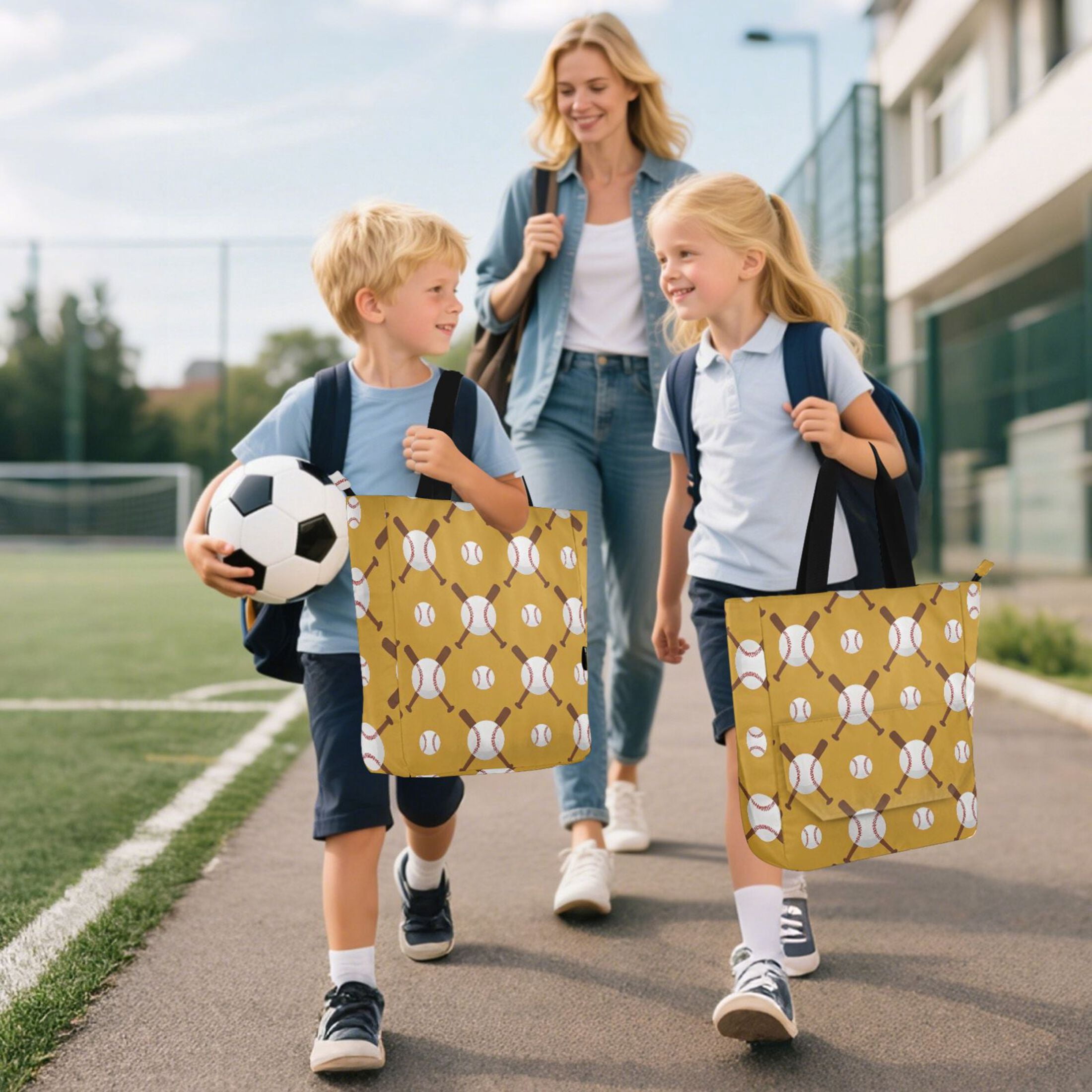 ALAZA Baseball Balls Bats School Book Bag Kids Tote Bags Handbag