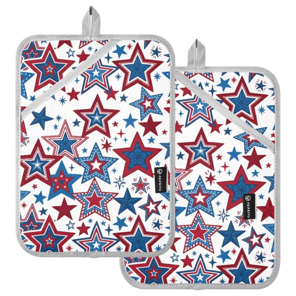 Ryvnso 4th Of July Stars Pattern Oven Mitts Heat Resistant Pot Holders Set of 2 Hot Pads