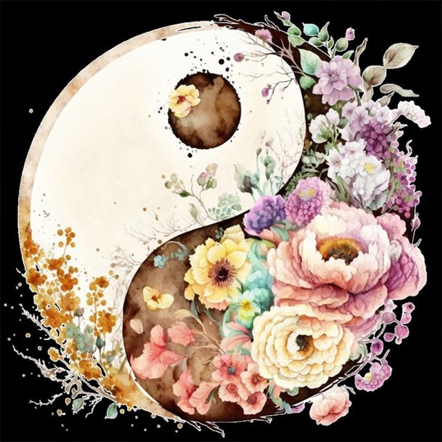 Kit de pintura por números sobre lienzo, arte al óleo artesanal, decoración artística de flores Ying Yang, 50x50cm