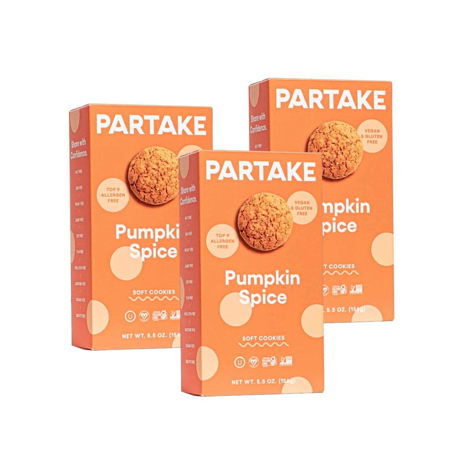Partake Foods SoftBaked Pumpkin Cookies Delicious 3 Box Cookies Pack