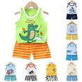 thumbnail image 2 of NOLDARES Kids Tank Tops For Boys Boys Summer Outfits Kid Summer Hawaiian Print T-Shirt + Elastic Waist Pockets Shorts Clothes Set(A4-Yellow,9-18 Months), 2 of 9