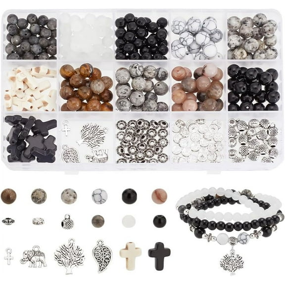 348pcs 9 Styles Round Stone Beads Bracelet Making Kit Stone Beads 6/8mm Natural Stone Jewelry Set Rosary Beads with Spacer DIY