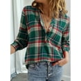thumbnail image 4 of Women'S V Neck Plaid Shirts Dressy Casual Button-Down Business Work Boho Tops Long Sleeve Fall Outfits Dark Green M, 4 of 9