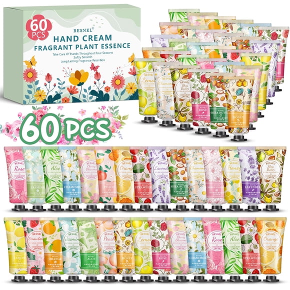 Set de crema de manos BESNEL, paquete de 60 unidades, tamaño de viaje para mujer, con bolsa