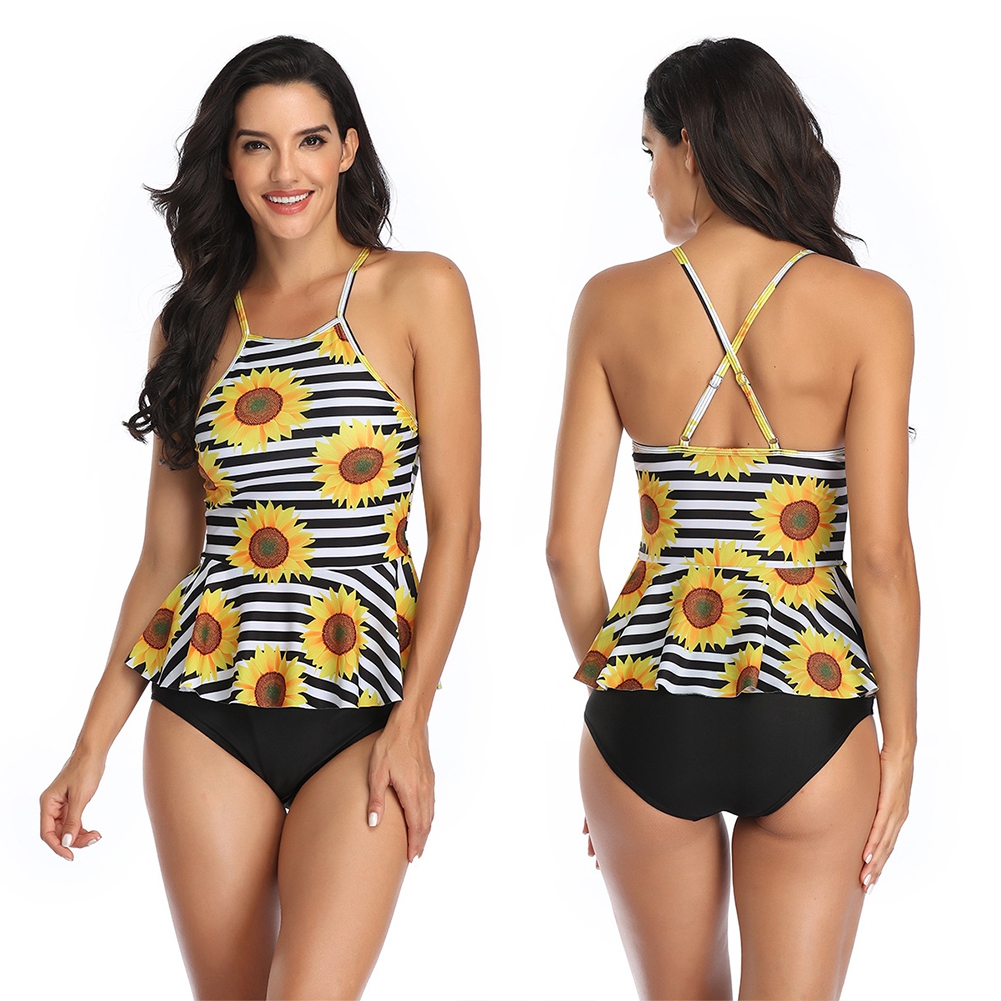 Lovor Women Plus Size Swimsuit Tummy Control Bikini Bathing Suit Tank Top Two Piece Print Tankini Sets Swimwear