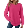 thumbnail image 2 of Waffle Knit Tunic Tops For Women Fall Long Sleeve Shirts Curved Hem Crew Neck Loose Fit Fashion Clothing Outfits Plus Size Casual Comfy Hot Pink M, 2 of 7