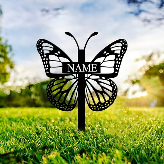Custom Butterfly Cross Memorial Garden Stake,Personalized Grave Marker,Cemetery,Metal Memorial Cross,Yard Stake,Butterfly Cross