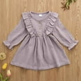 thumbnail image 6 of Canrulo Toddler Kids Baby Girls Solid Clothes Long Sleeve Dress Cotton Linen Dresses Purple 1-2 Years, 6 of 8