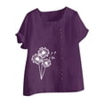 thumbnail image 4 of KBZDBZC Womens Tops and Blouses New Summer Floral T Shirt Women Clothes Oversize Tops Plus Size Button Down Tshirt Short Sleeve Shirts Blouse Woman Blouse Tshirt for Women (Purple,M), 4 of 4