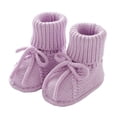 thumbnail image 2 of Huowey Shoes Girl Boys Knit Cute Bow Tie First Walking Shoes Soft Sole Floor Sneakers Fall Winter Warmth Cozy Footwear,Light Purple,0-3 Months, 2 of 4