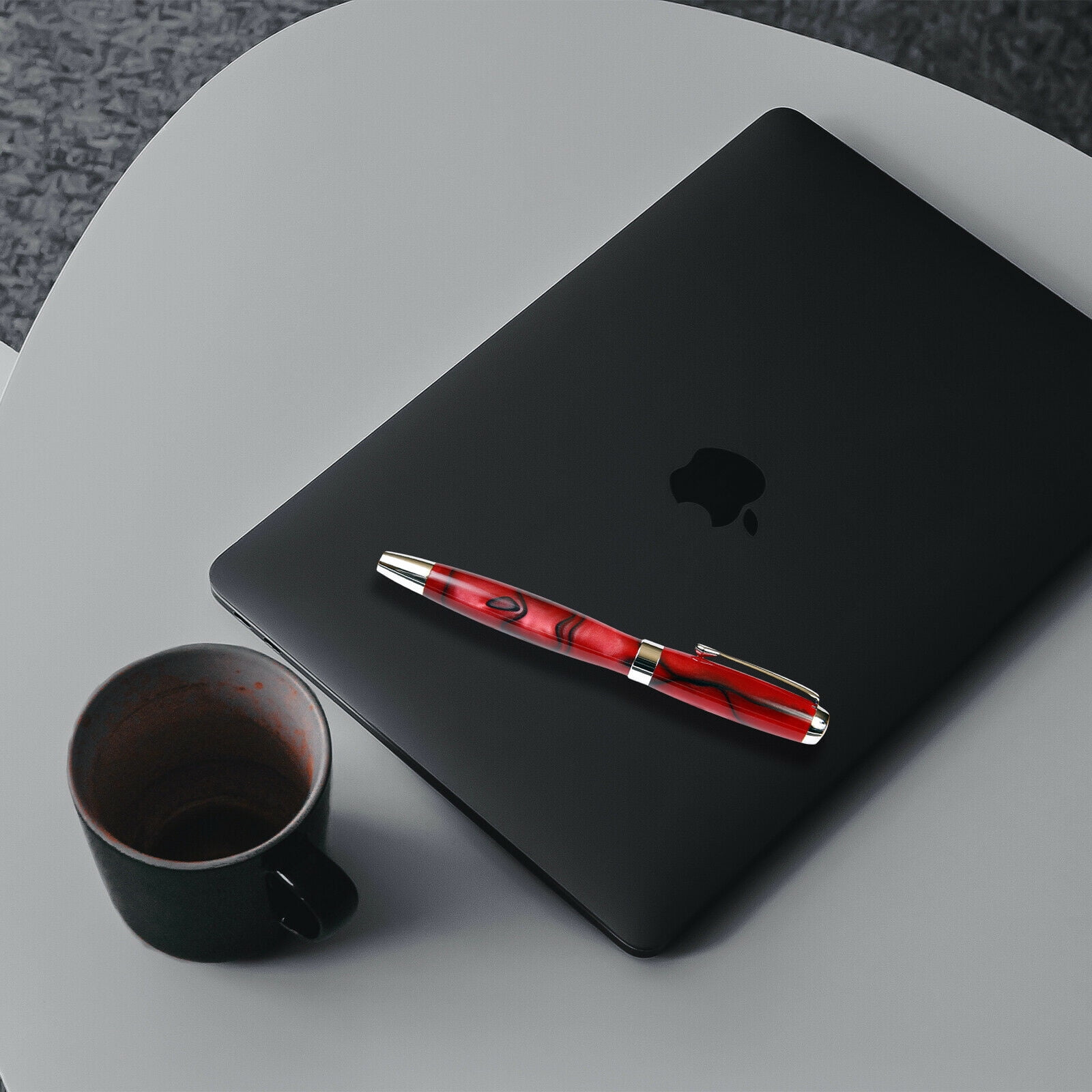Red & Black Marbleized Gloss Body, Tuscany Rollerball Pen (Black Ink, Medium Tip 0.7 MM)