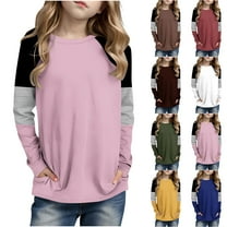Ashirexll Girls Long Sleeve Shirts, Fall Shirts, Girls Casual and Sports Shirts Fashion Round Neck Long Sleeve Shirts for Fall