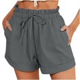 thumbnail image 1 of JUNWELL Summer Shorts for Women Ruffle Elastic Waist Drawstring Cotton Linen Shorts Casual Comfy Lounge Shorts with Pockets, 1 of 6