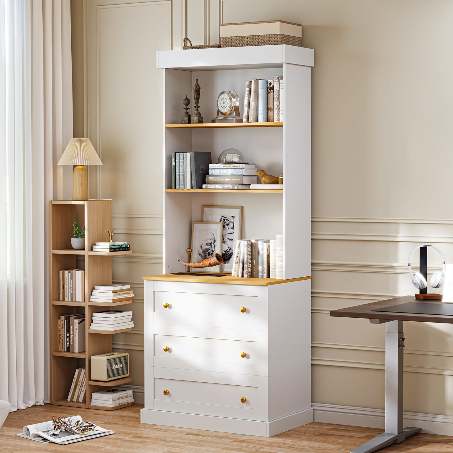 71" Tall Kitchen Pantry Cabinet With Drawers and Adjustable Shelve,Coffee Bar Hutch with Microwave Stand for Dining Room,Living Room,White